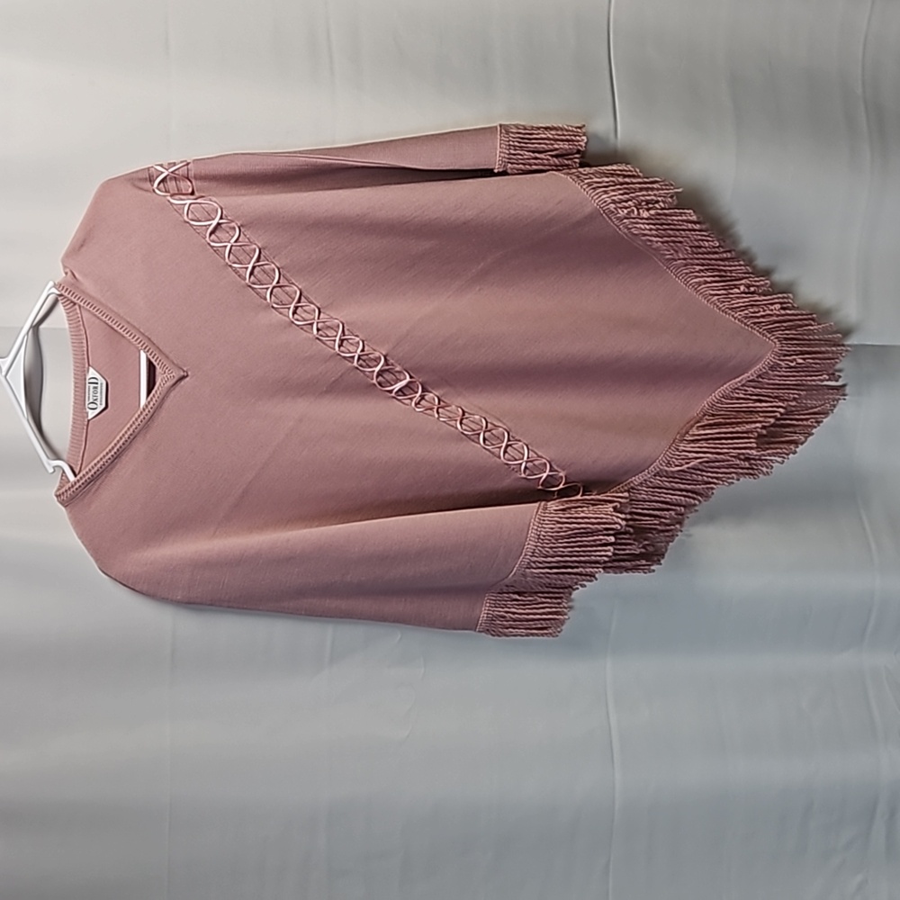 Oxford Pink Ribbon Laced Fringed Poncho Sz S